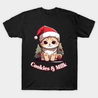 Cookies & Milk - Christmas Cat - Winter Holiday T-Shirt